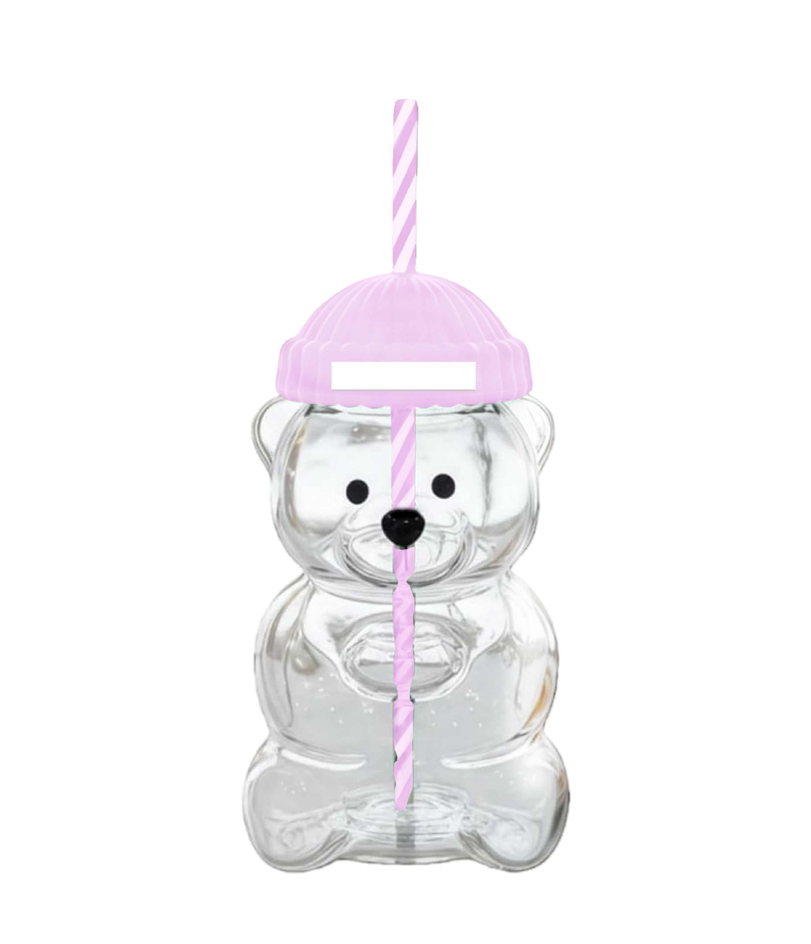 20 oz. Bear Glass Cup With Pink Lid and Straw