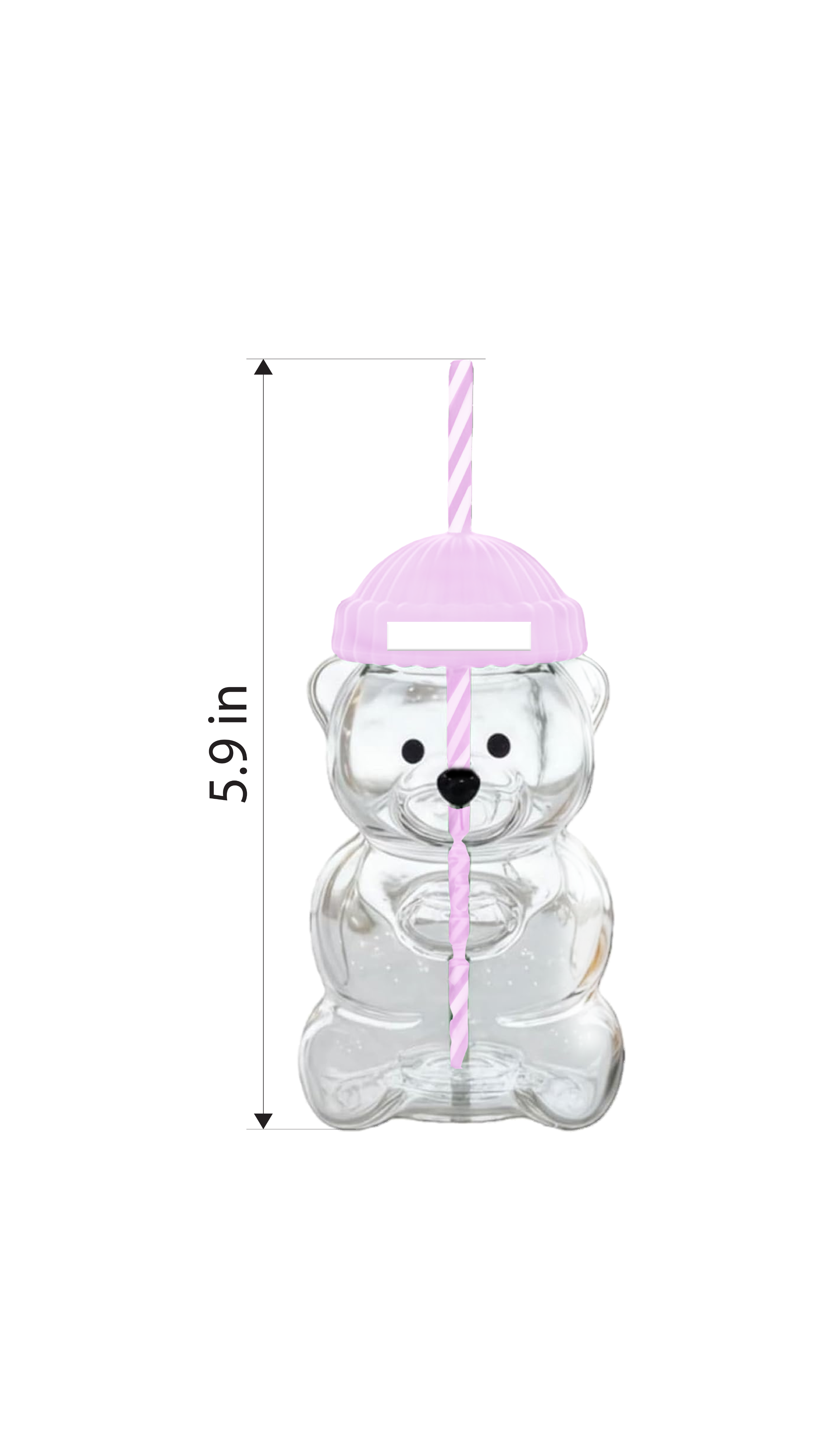 20 oz. Bear Glass Cup With Pink Lid and Straw